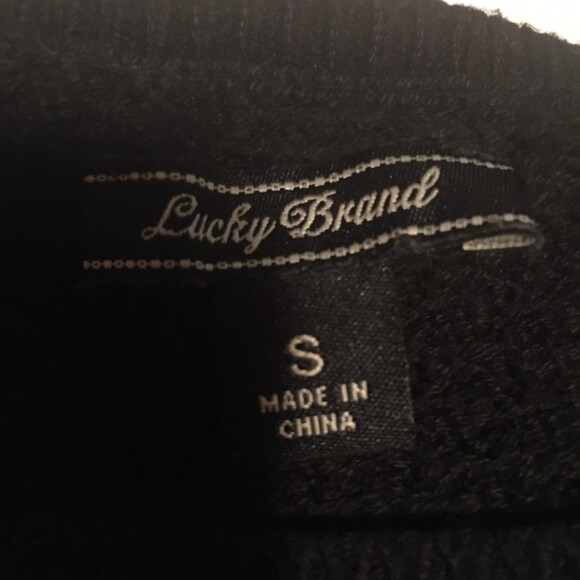 🎯3 for $30🎯 Lucky Brand sweater Womens S black basket weave knit lace bottom - Picture 4 of 9